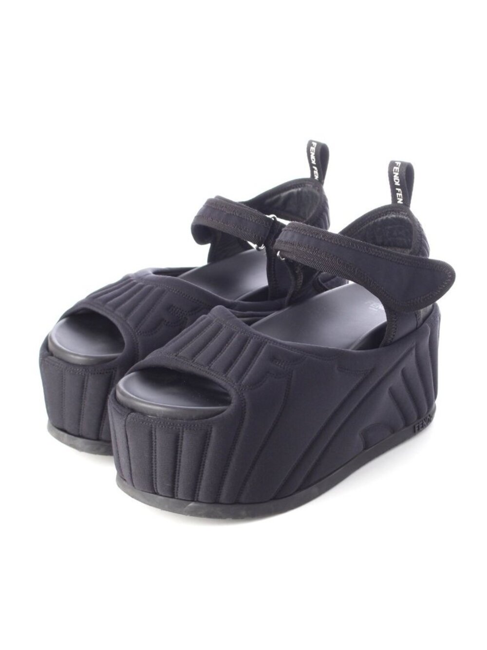 Fendi Fabric Logo Platform Sandals Black